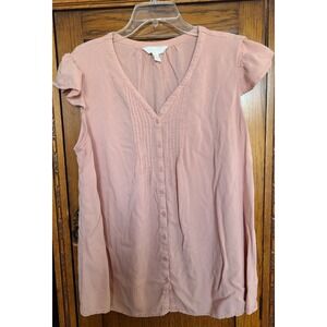 A:glow Maternity Blush Pink Pintuck Button Front Flutter Sleeve Blouse XL-MAT